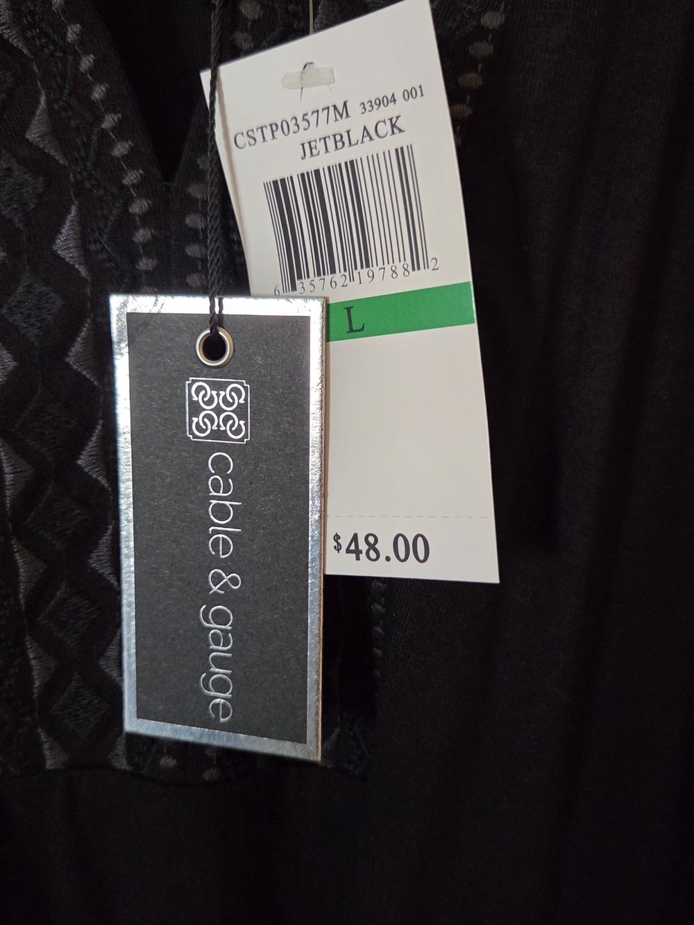 Cable & Gauge Black Embroidered Neckline Sleeveless Top, sz L - Picture 2 of 7